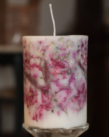 Flower Infused Pillar Candle (4"x3")  by The Ajambari Tales
