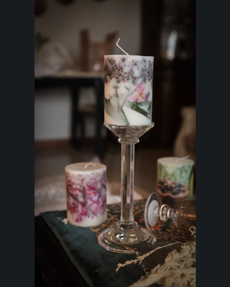 Flower Infused Pillar Candle (4"x3")  by The Ajambari Tales