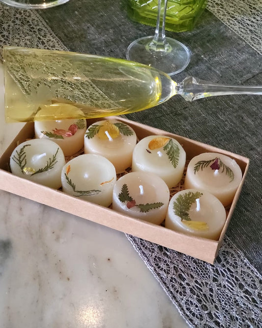 Flower-Infused Big Tea Lights – Perfumed (Pack of 8) by The Ajambari Tales